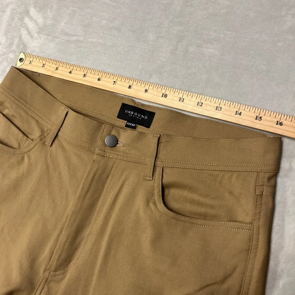 Unbound Merino 5-Pocket Travel Pants Wool Blend Khaki Tan Canada Made Men 32x32